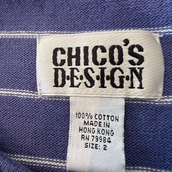 CHICO’S SIZE 2 SLEEVELESS HIGH NECK TANK  PURPLE AND WHITE HORIZONTAL STRIPES - Picture 8 of 8